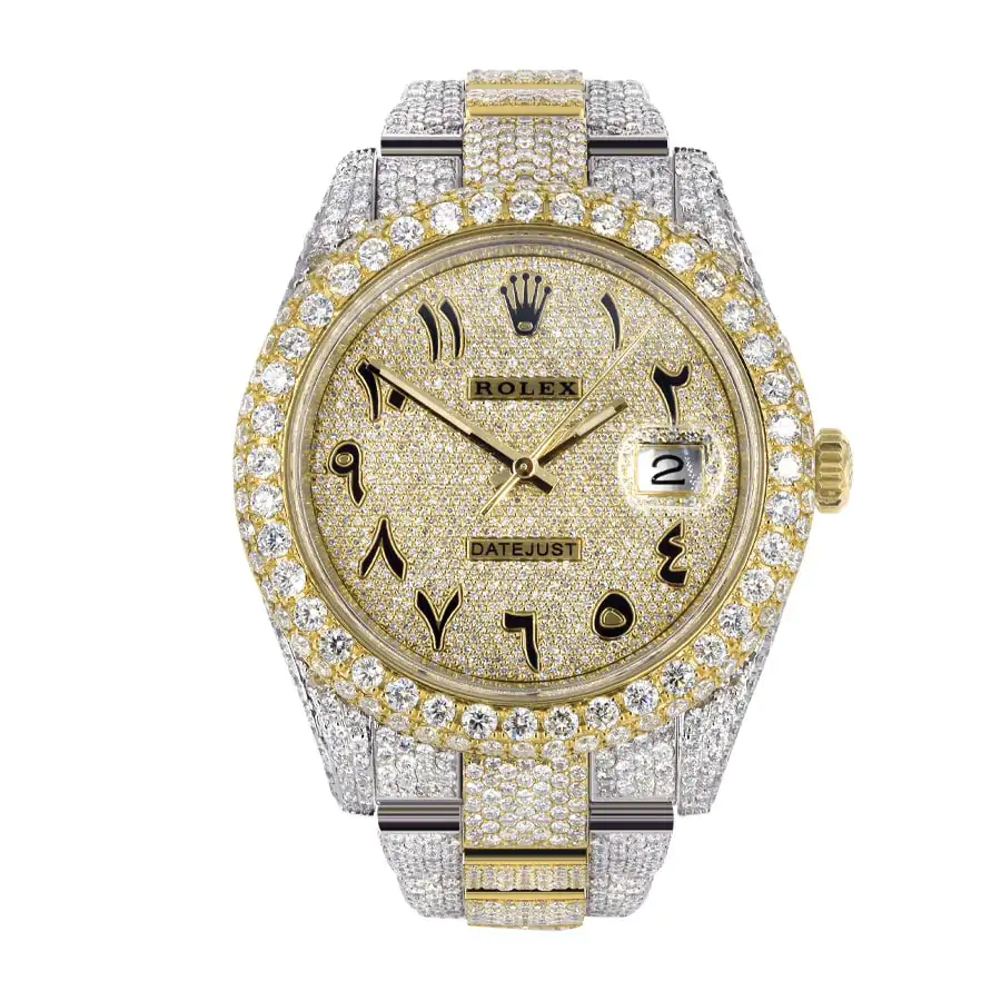 rolex datejust two tone yellow gold arabic dial iced out 116300 replica.png