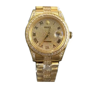 rolex datejust yellow gold diamond dial iced out replica.png