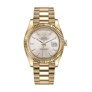 rolex day date 228238 n yellow gold silver diagonal dial replica.png