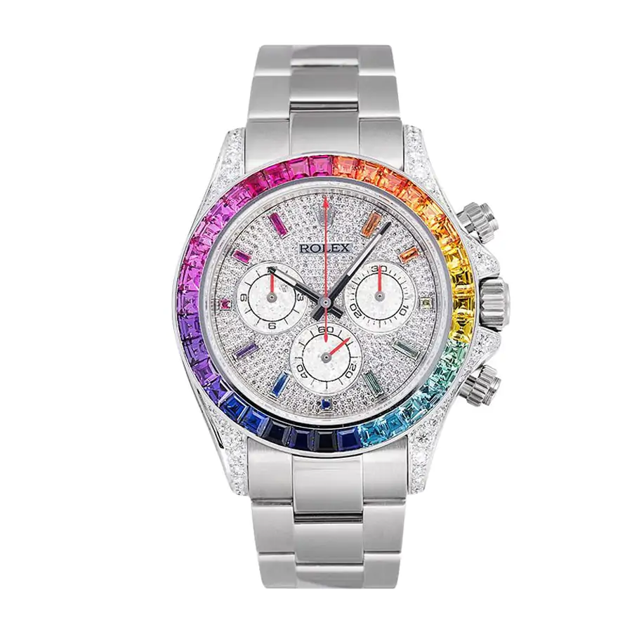rolex daytona white gold diamond set custom rainbow 116509 replica.png
